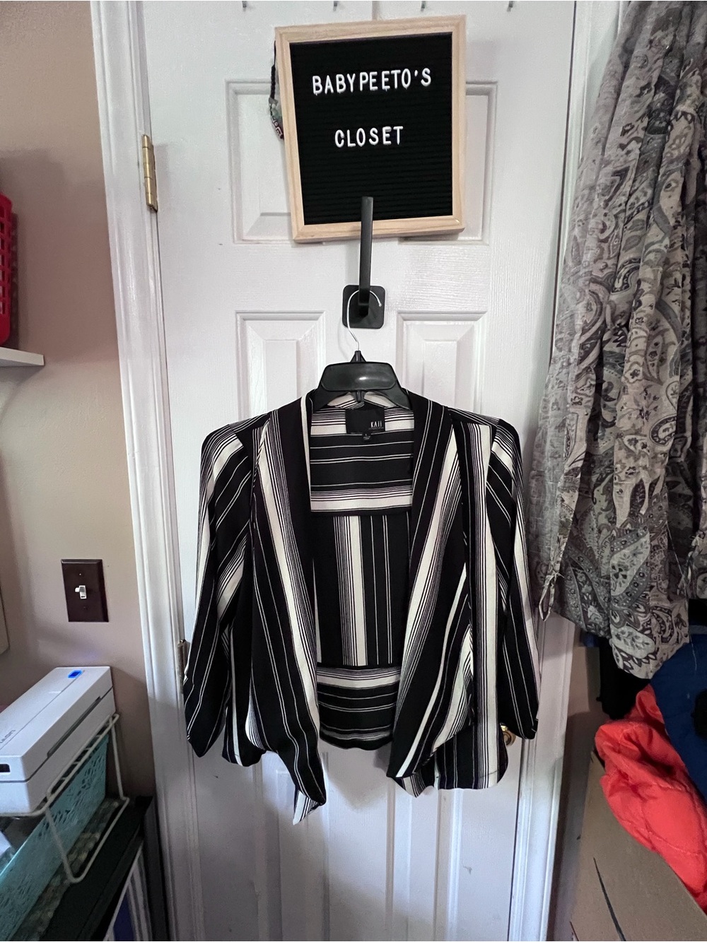 Kaii Black and White Striped Open Blazer
